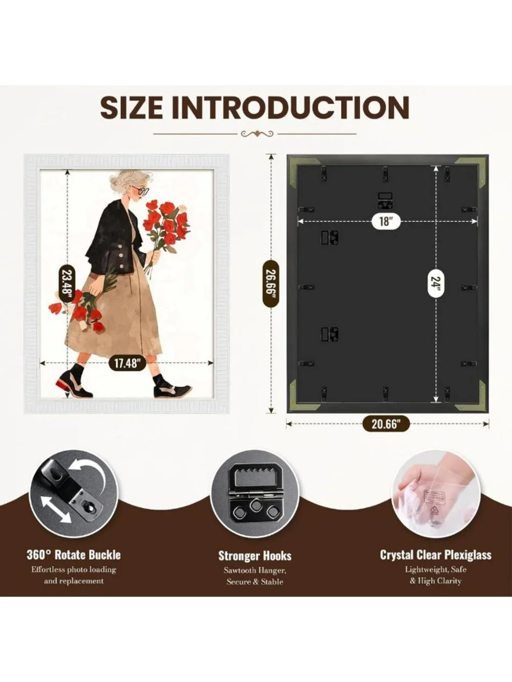 Ornate White 18x24 Picture Frame - Ridged Embossed Design for Posters & Art
